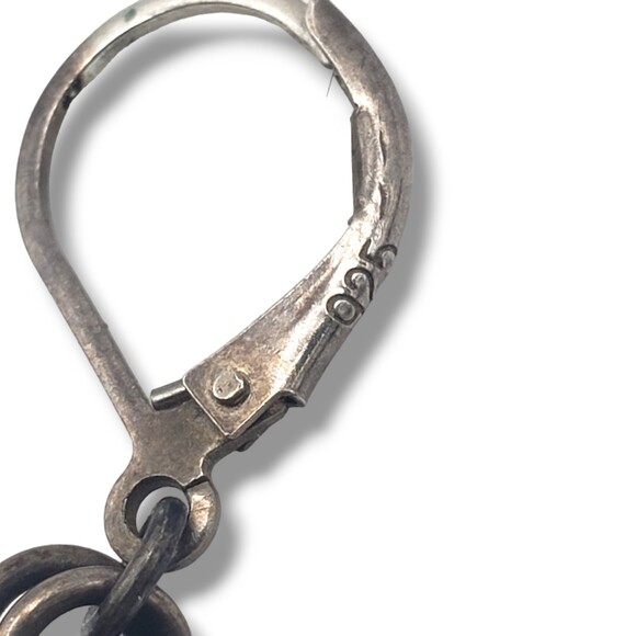 Sterling Silver Earrings Inlaid Green Blue Dichroic Glass Leverback Dangle Drop - Picture 4 of 5